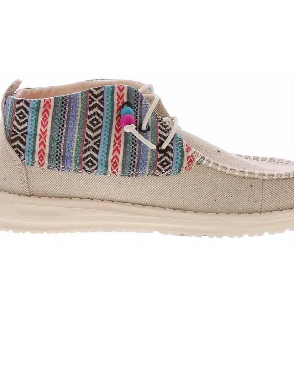 Hey Dude Women's Beige Canvas Moccasin w/ multi color Woven Collar